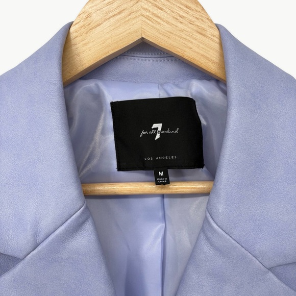 7 For All Mankind Faux Leather Cropped Double Breasted Jacket | Medium | Purple - Picture 3 of 13